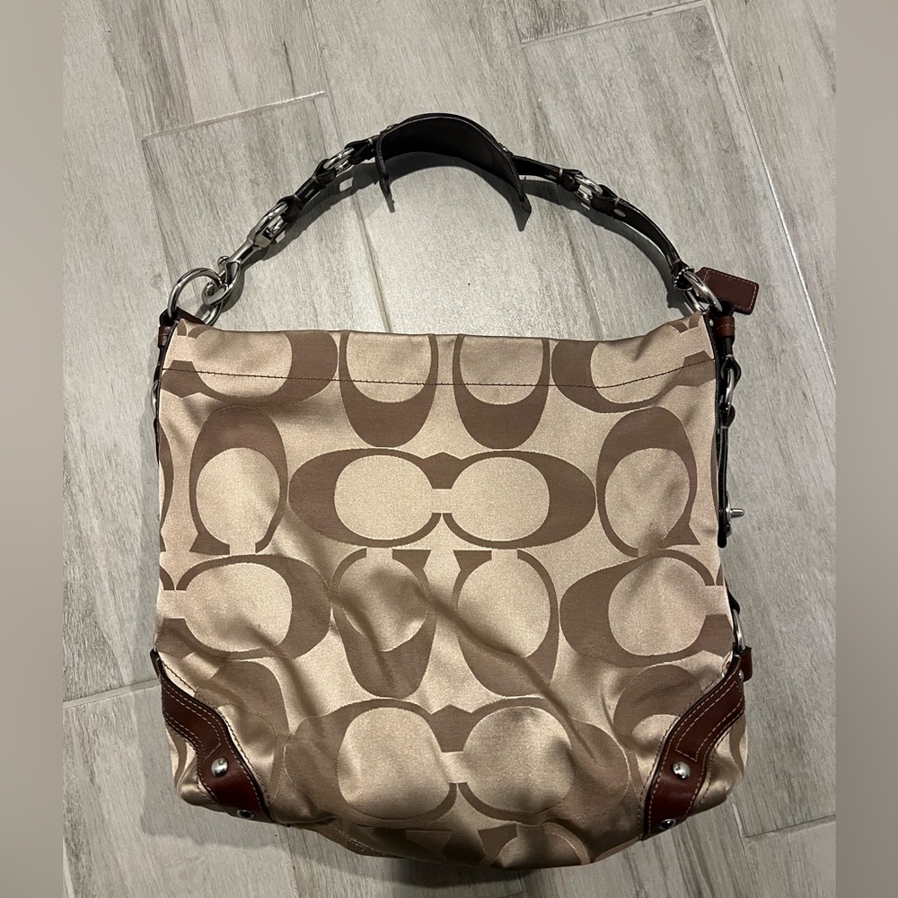 Coach logo hobo bag with leather trim